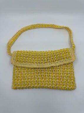 Handcrafted Yellow Beaded Crochet Satchel Italy